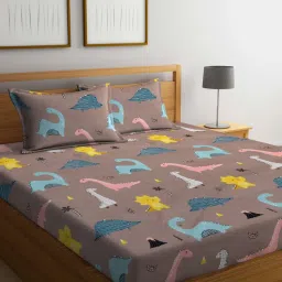 FABINALIV Brown Cartoon Print 300 TC Cotton Blend Bedsheet with 2 Pillow Covers (King)-picture-10
