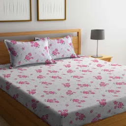 FABINALIV White Floral 300 TC Cotton Blend Bedsheet with 2 Pillow Covers (King)-picture-21