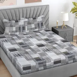 FABINALIV Multicolor Geometric 300 TC Cotton Blend Super King Bedsheet with 2 Pillow Covers-image-33