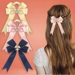 Majestique Satin Hair Bow Ponytail Rubber Band With Brooch, Stretchable Scrunchies-image-78