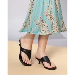 T.ELEVEN Women Thong Kitten Open Back Sandal Heels Black-picture-17