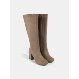 Lemon & Pepper Beige Chic Long Block Heel Boots image 1