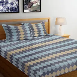 FABINALIV Multi-Color Geometric 300 TC Cotton Blend Bedsheet with 2 Pillow Covers (King)-picture-18