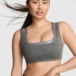 victoria's secret intimates Victoria's Secret Pink Relay Double Up Square-Neck Black Sports Bra (M)-picture-39