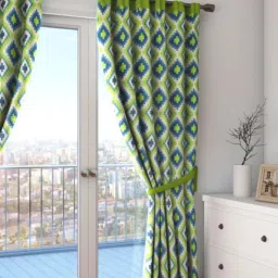 Swayam Blackout Eyelet Door Curtain - Green Floral Print On White Base (7 feet)-image-72