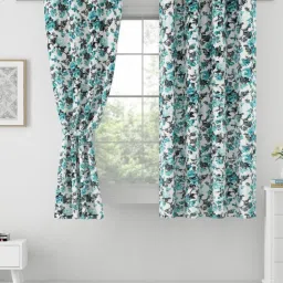Swayam Blackout Eyelet Window Curtain - White With Turquoise Floral Print-image-74