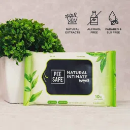 Pee Safe Natural Intimate Wipes | 100% Alcohol-Free | pH Balanced | Skin Friendly For Daily Hygiene | Tea Tree Essential Oil | Paraben-Free | Sulfate-Free | 40 Wipes image 2