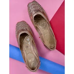 Jove Women Rose Gold Embellished Mojaris image 1