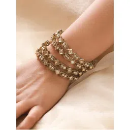 Aatmana Set of 4 Gold Plated Pearl And White Kundan Studded Bangles-picture-13