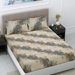 FABINALIV Beige Floral 300 TC Cotton Blend Bedsheet with 2 Pillow Covers (King)-image-71