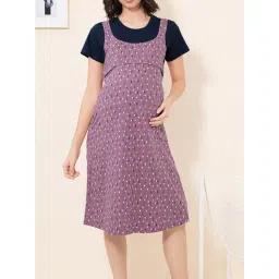 Quira Women Hosiery Printed Mauve Maternity Nighty-picture-28