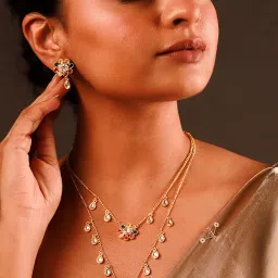 Voylla Navratan Rainbow Royals Layered Collar Necklace with Earrings-picture-18