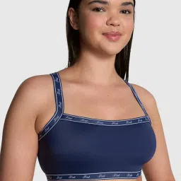 Victoria's Secret Pink Micro Logo Straight-Neck Navy Blue T-Shirt Bra (XL)-image-8