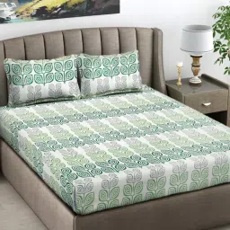 FABINALIV Multi-Color Floral 300 TC Cotton Blend King Bedsheet with 2 Pillow Covers-image-51