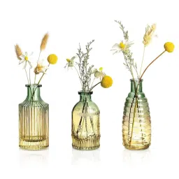 Ekhasa 100% Crystal Clear Glass Bud Vases Flower Pots (Set of 3)-image-30