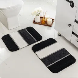 Saral Home TRIS Soft Thick Microfiber Anti-Skid Bath Mats Pack of 2 Stripe - Black image 1