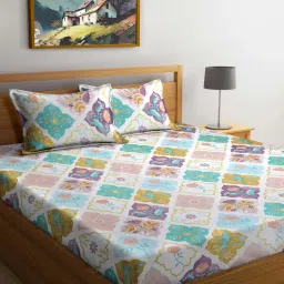 FABINALIV Multi-Color Abstract 300 TC Cotton Blend King Bedsheet with 2 Pillow Covers-picture-35