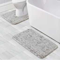 OBSESSIONS Anti-skid Polyester Bath Mat and Contour Mat, 2Pcs Set, Beige-picture-19