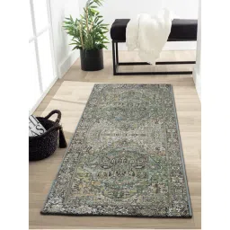 OBSESSIONS Green Ethnic Bedside Runner (2.5x5 Feet)-picture-11