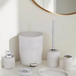 OBSESSIONS Pvc Solid 6 Pcs Bathroom Set- Off White-image-85