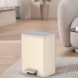 OBSESSIONS Stainless Steel Step Dustbin with Liner, 11 Litres, Vanilla-Cream-image-77