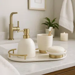 OBSESSIONS Set Of 4 White Ceramic Bathroom Set-picture-16
