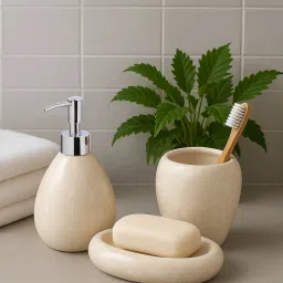 OBSESSIONS Set Of 3 Cream Ceramic Bathroom Set-picture-16