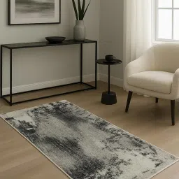 OBSESSIONS Grey Abstract Polyester Bedside Runner Ideal for Bedroom-image-89