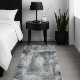 OBSESSIONS Grey Abstract Polyester Bedside Runner Ideal for Bedroom-image-92