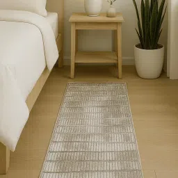 OBSESSIONS Beige Abstract Polyester Bedside Runner Ideal for Bedroom (2x5 Feet)-picture-11