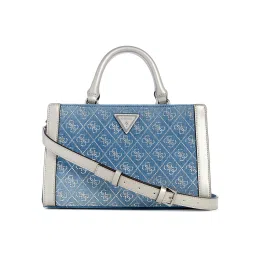 guess fashion Guess Blue Monogram Dili Small Satchel Bag with Detachable Strap image 1