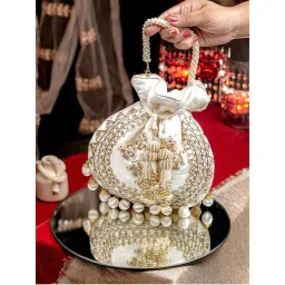 NR BY NIDHI RATHI White and Gold Embellished Potli Bag-picture-12