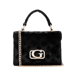 guess fashion Guess Black Self Design Zalina Mini Top Handle Sling Bag image 1