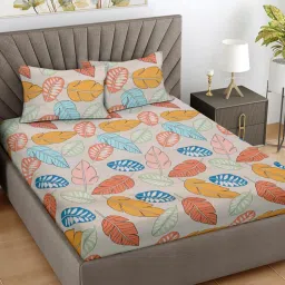 FABINALIV Multi-Color Floral 300 TC Cotton Blend King Bedsheet with 2 Pillow Covers-image-41