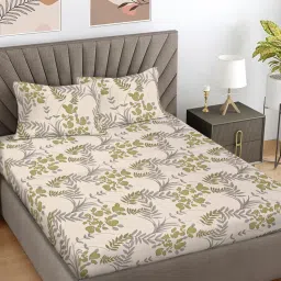 FABINALIV Beige Floral 300 TC Cotton Blend King Bedsheet with 2 Pillow Covers-picture-20