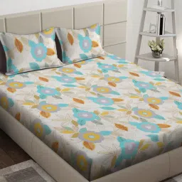 FABINALIV Multi-Color Floral 300 TC Cotton Blend King Bedsheet with 2 Pillow Covers-picture-12