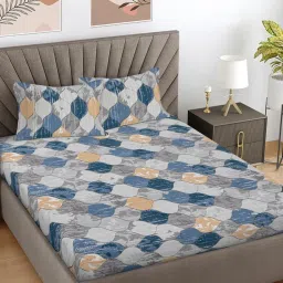 FABINALIV Multi-Color Abstract 300 TC Cotton Blend King Bedsheet with 2 Pillow Covers-picture-34