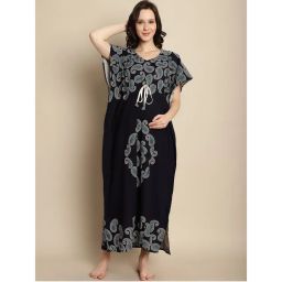 Secret Wish Navy Blue Cotton Maternity Feeding Kaftan-picture-49