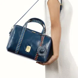 Hidesign Puebla 02 Genuine Leather Women's Bowling Bag with Detachable Strap - Blue-picture-12