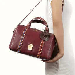 Hidesign Puebla 02 Genuine Leather Women's Bowling Bag with Detachable Strap - Maroon-picture-41