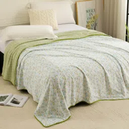 Story@Home White Leaf Reversible Super Soft Dohar image 1