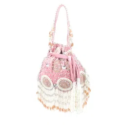 Odette Light Pink Suede Embellished Potli for Women-image-99