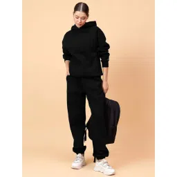 Fitkin Women's Solid Black Cozy core Fleece Hoodie image 1