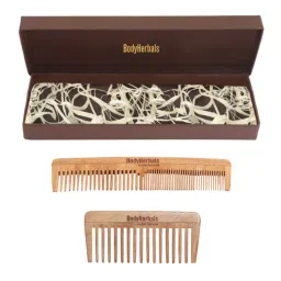 Bodyherbals Anti Static Handmade 100% Natural Neem Wood Comb Set-image-0