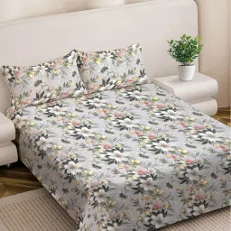 FABINALIV Multicolor Floral 300 TC Cotton Blend King Size Double Bedsheet with 2 Pillow Covers-picture-40