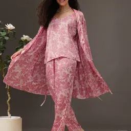 Clovia Satin 3-Piece Cami Top, Pyjamas and Robe with Belt-picture-18