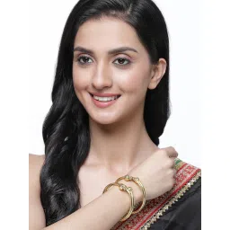 ZENEME Set Of 10 Gold-Plated & Gold Toned Stone & Pearl Studded Bangles for Women (Set of 5) image 2