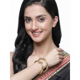 ZENEME Set Of 10 Gold-Plated & Gold Toned Stone & Pearl Studded Bangles for Women (Set of 5) image 3