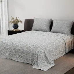 Synergized Cotton Heritage Bliss Grey Pure Satin Digital Era Bedsheet with 2 Pillow Covers (King)-picture-14