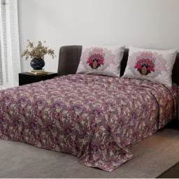 Synergized Cotton Heritage Bliss Purple Pure Satin Digital Era Bedsheet with 2 Pillow Covers (King)-picture-12
